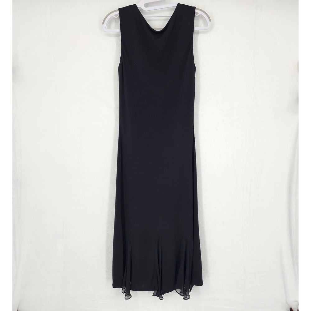 Vintage Yigal Azrouël Black Maxi Dress Size 2 Silk Trim 90s Y2K Minimalist